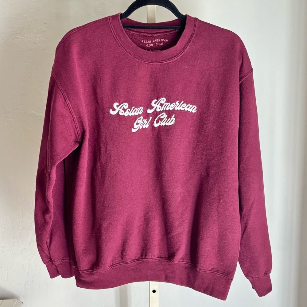 Asian American Girl Club Embroidered Logo Pullover Crew Sweatshirt, Burgundy M